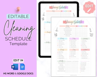Cleaning Schedule, EDITABLE Cleaning Planner, Cleaning Checklist, Weekly House Chores, Adhd Clean Home, Monthly, Household Planner Printable
