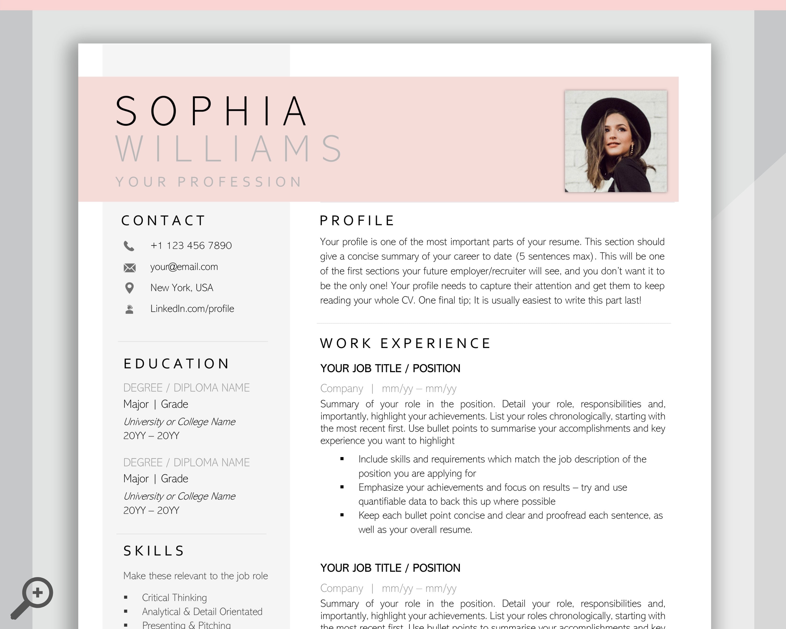 resume format 1 page