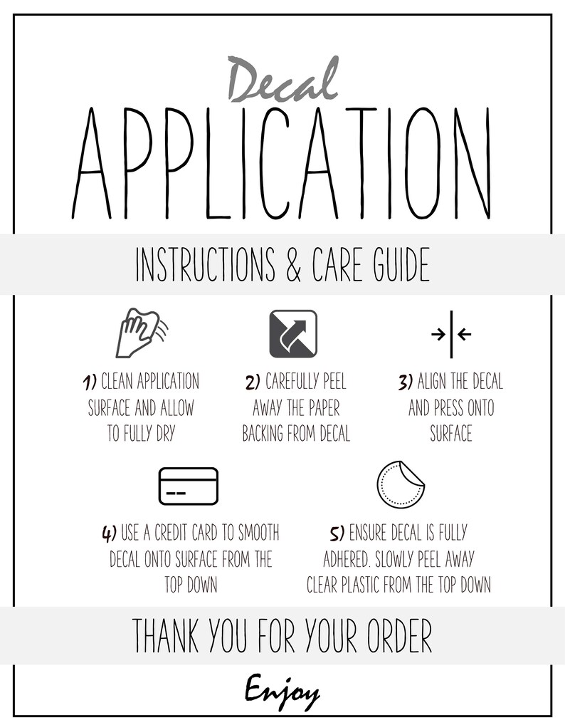 decal application instructions printable vinyl care card