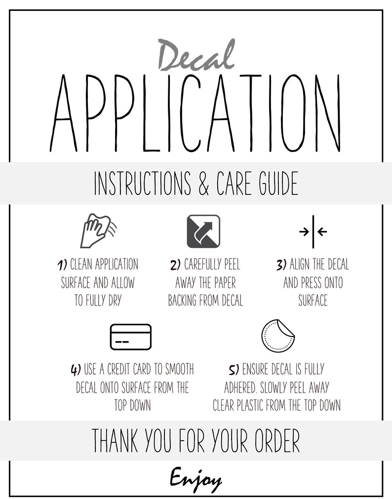 decal application instructions printable vinyl care card etsy