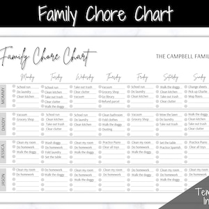 SIMPLE Family Chore Chart, Editable Family Planner Printable, Weekly Family Schedule, Family Calendar, Command Center, Household Kid Adult