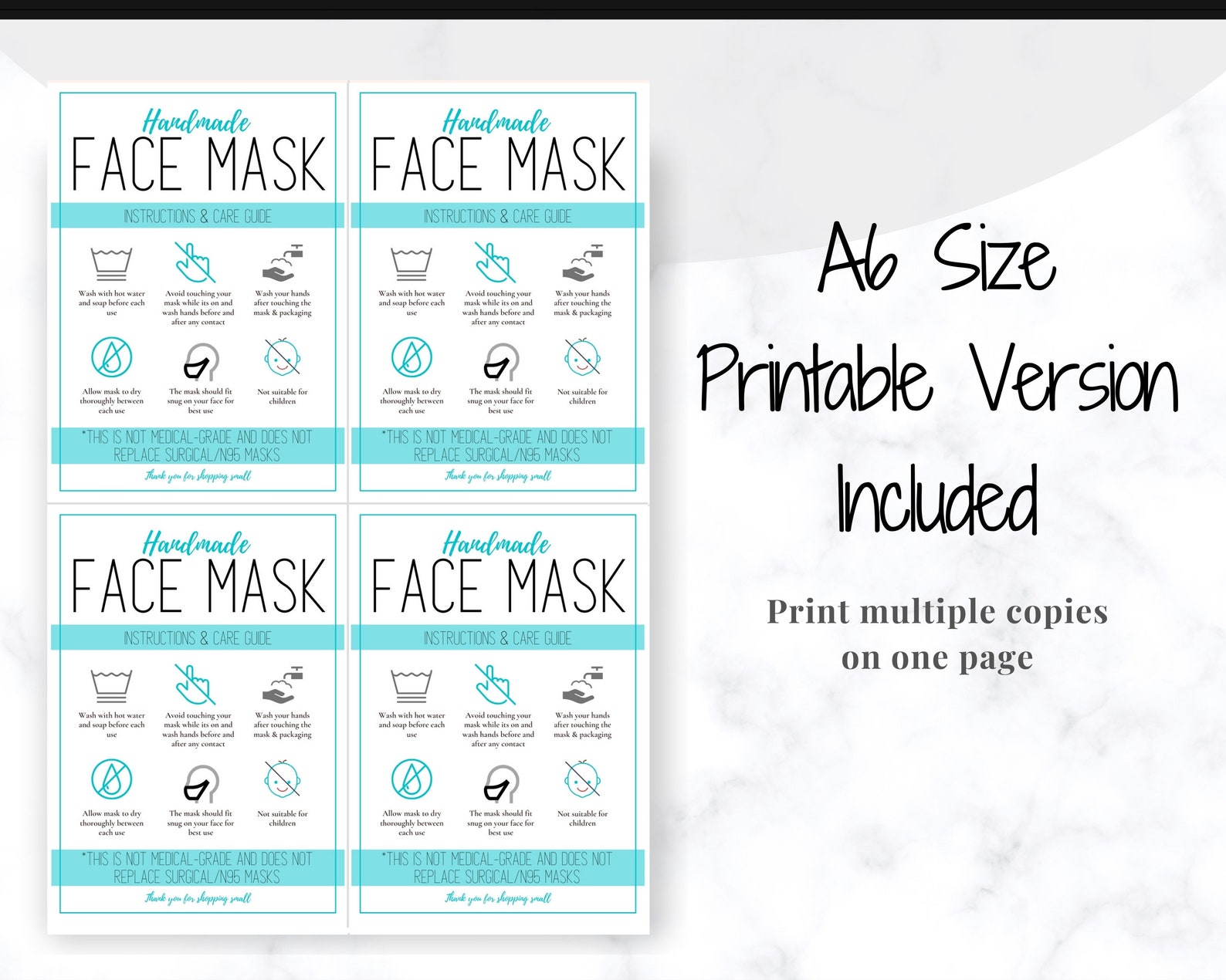 Face Mask LABEL CARE CARD Labels for handmade items Face Etsy