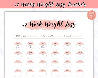 52 week Weight Loss Tracker, 12 month Challenge, Weightloss Journal, Fitness Planner Printable, Weight Loss Chart, Pounds Lost Tracker, Year