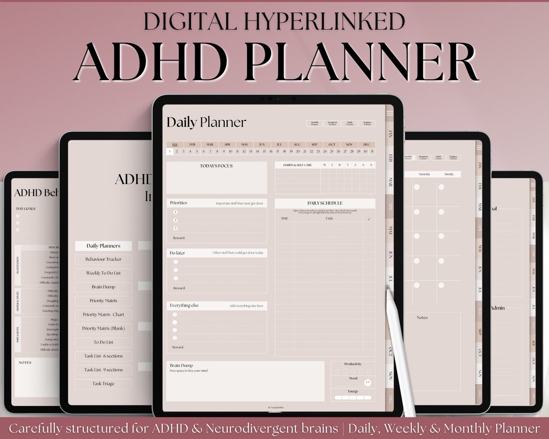 ADHD Digital Planner, Daily Planner for Neurodivergent Adults, Brain ...