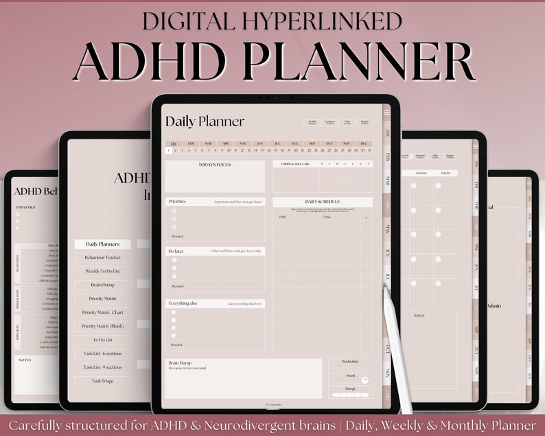 ADHD Digital Planner, Daily Planner for Neurodivergent Adults, Brain ...