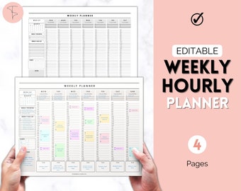 Weekly Hourly Planner EDITABLE Weekly Schedule, Daily Planner, Minimalist Undated Planner, 2023 Weekly Organizer, To Do List printable, Adhd