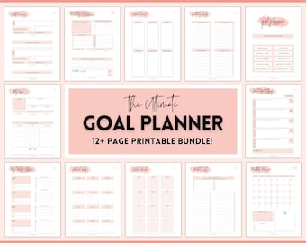 Goal Planner BUNDLE, 2024 Goals Tracker, SMART Goal Setting Kit, New Year, Monthly Habits Reflections, Productivity, Vision Board Printables
