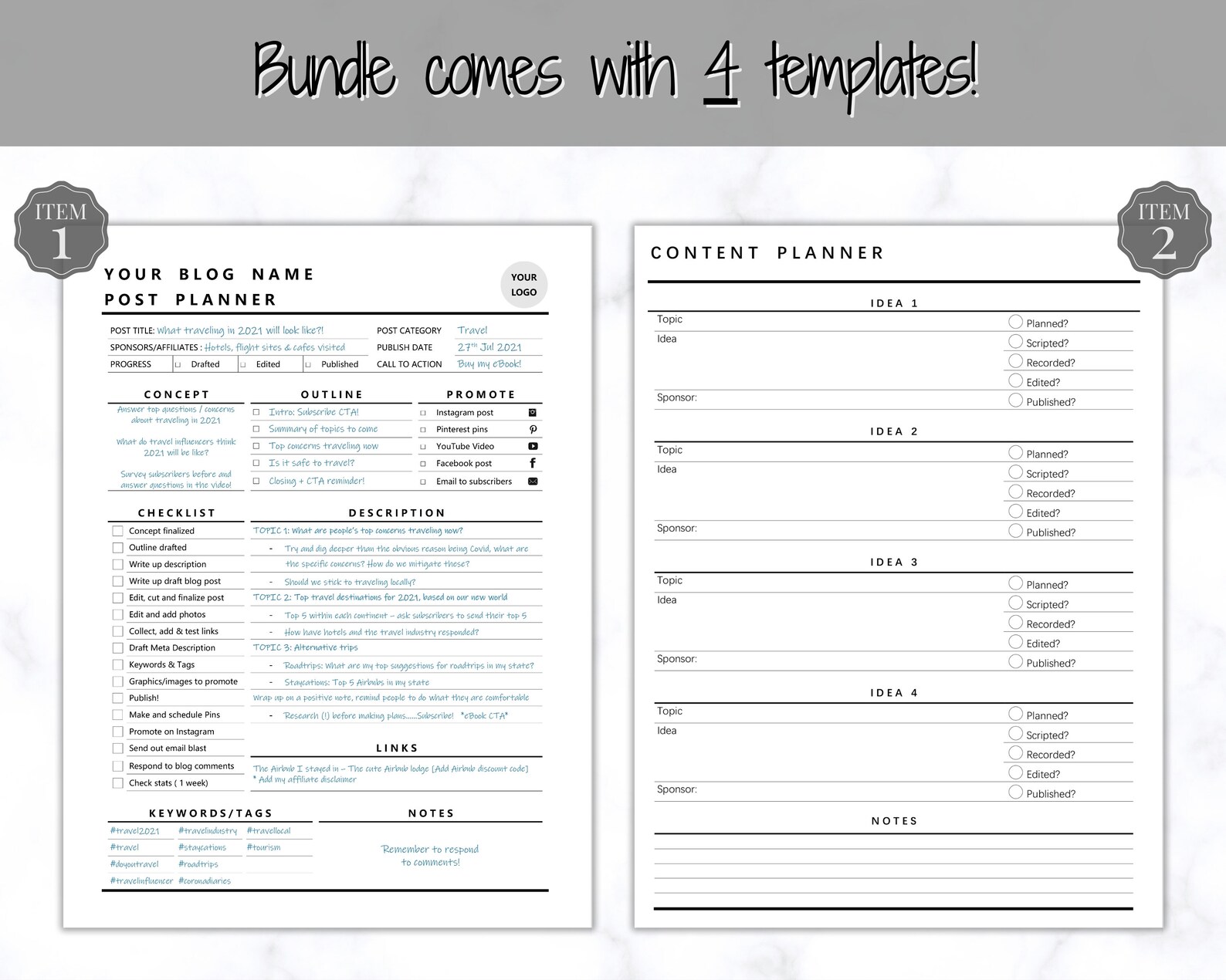 EDITABLE Blog Post Planner Templates! Blogger Bundle! Blog Content ...