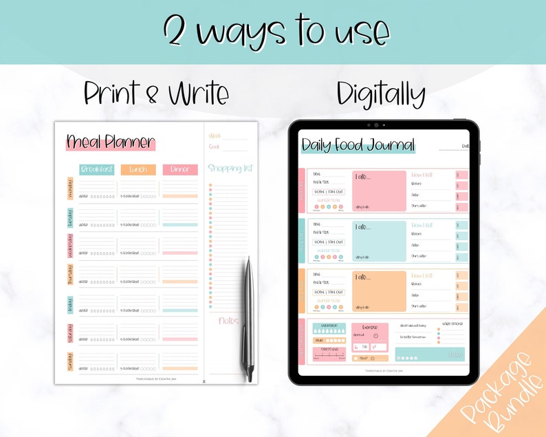 Colorful Meal Planner Printable BUNDLE Weekly Food Diary - Etsy