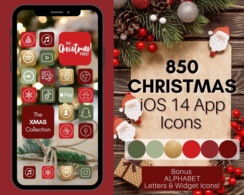 Christmas Theme iOS 14 App Icons 850 Festive Xmas iPhone