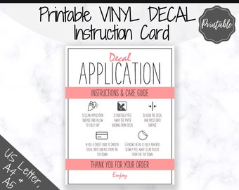 Printable Vinyl Decal Care Card Instructions. Decal Application Order Card, DIY Sticker Seller Packaging Label, Vinyl Decal Care Cards