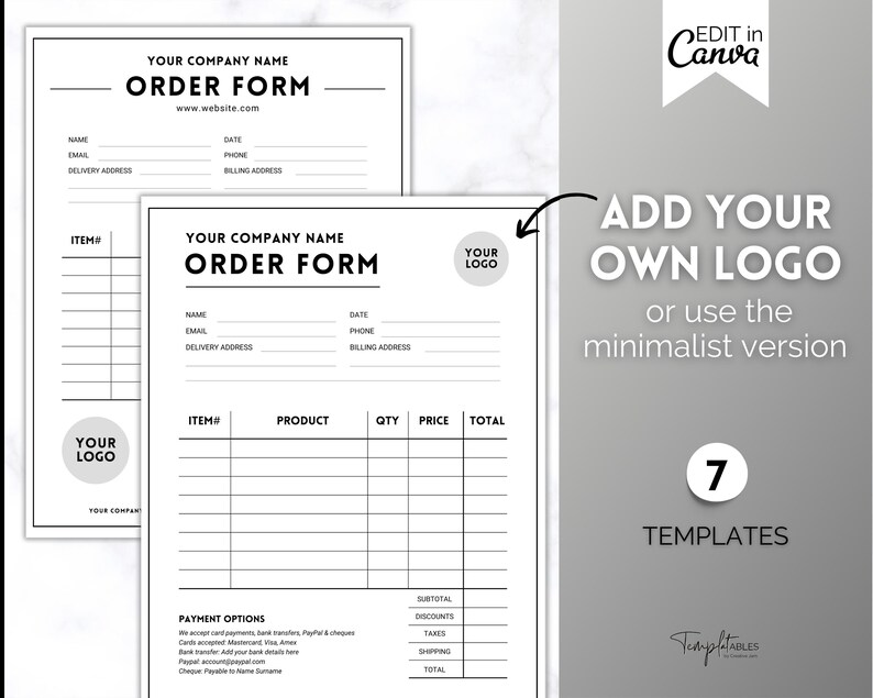 EDITABLE Order Form Template BUNDLE, 7 Order Form Templates, Canva ...