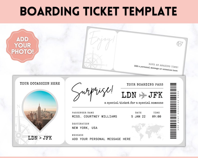 EDITABLE Boarding Ticket Template, Surprise Boarding Pass, Plane Ticket Vacation, Airline, Trip, Flight Gift, Holiday Destination, Fake, Mom image 7