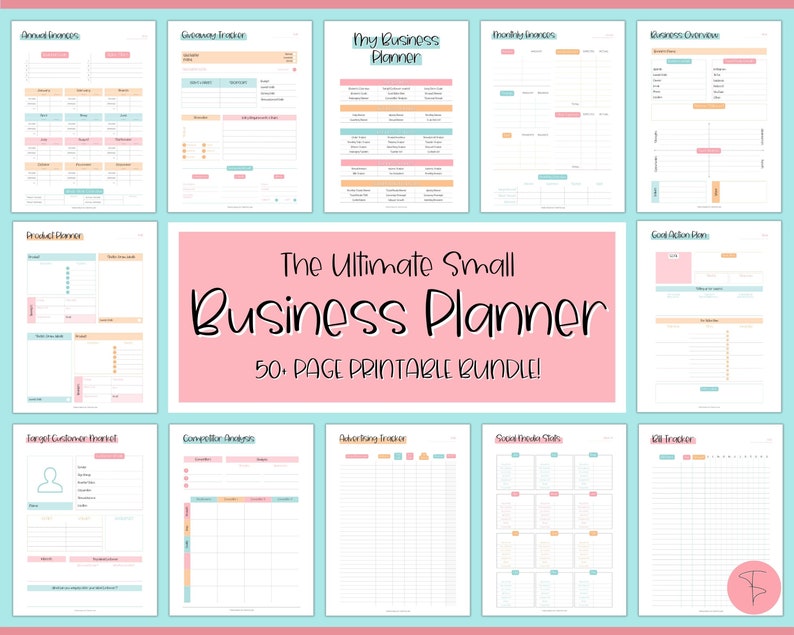 Business Planner Printable BUNDLE, Small Business Planner, Side Hustle, Business Trackers, Social Media, Finances, Content, Order, Etsy Shop image 1