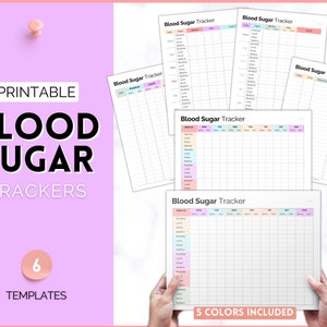 Blood Sugar Tracker, BUNDLE of 6 Blood Sugar Logs, Glucose Tracker, Diabetes Log, Medical Planner Printable , Type 2, Gestational Diabetes