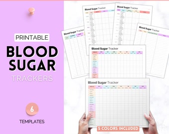 Blood Sugar Tracker, BUNDLE of 6 Blood Sugar Logs, Glucose Tracker, Diabetes Log, Medical Planner Printable , Type 2, Gestational Diabetes