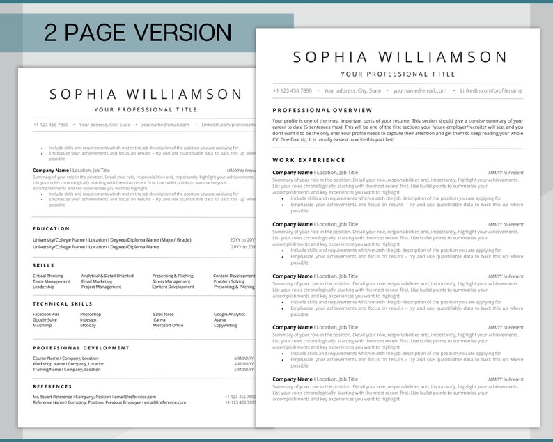 ATS Friendly Resume Template, Executive Resume, Word, Google Docs, CV ...