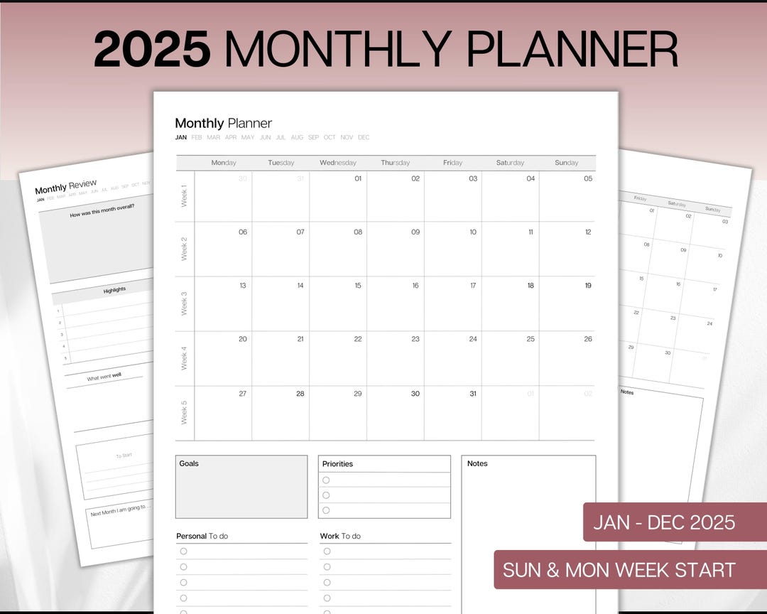 2025 Monthly Planner Pages, 2025 DATED Printable Monthly Calendar