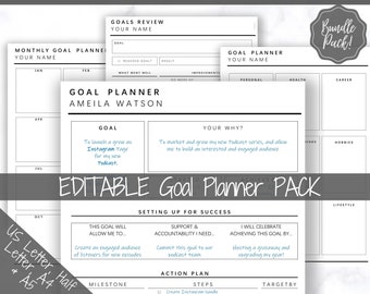 EDITABLE Goal Planner, 2024 Goals Tracker, Goal Planner Kit, 2024 New Year Goals Insert, Habit Tracker, Monthly Goal Setting, Productivity