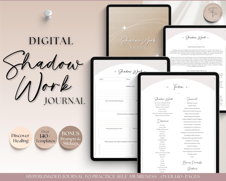 Shadow work journal, Digital Guided Journal, 100+ journal prompts, inner child, anxiety, grimoire, mindfulness, therapy, GoodNotes, iPad