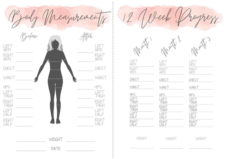 Body Measurement Fitness Planner for Weight Loss. Template Tracker ...