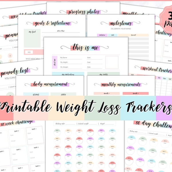 Weight Loss Journal, Weightloss Tracker, Fitness Planner Printable, Weight Loss Chart, Pounds Lost, Body Measurements, Meal Planner