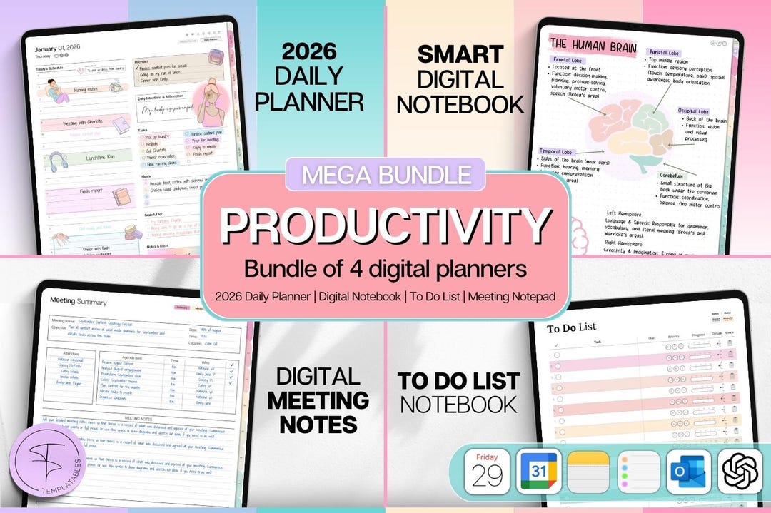 Productivity MEGA BUNDLE! 2026 Digital Planner Pack | Minimal Daily ...