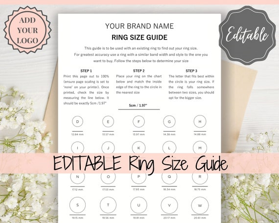 ring size guide ring sizer printable ring size chart ring etsy