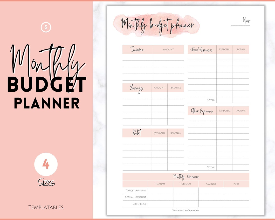 SIMPLE MONTHLY Budget Planner Printable Financial Tracker - Etsy UK