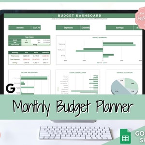 Monthly Budget Template, Google Sheets Budget Planner, Easy Budget Spreadsheet, Automated Paycheck Financial Planner, Expenses Savings Excel image 1