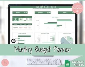 Monthly Budget Template, Google Sheets Budget Planner, Easy Budget Spreadsheet, Automated Paycheck Financial Planner, Expenses Savings Excel
