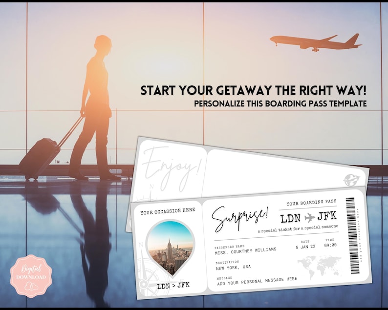 EDITABLE Boarding Ticket Template, Surprise Boarding Pass, Plane Ticket Vacation, Airline, Trip, Flight Gift, Holiday Destination, Fake, Mom image 5