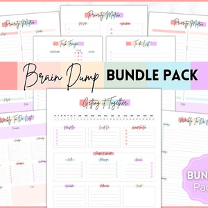 EDITABLE Brain Dump Template BUNDLE, To Do List Printable, ADHD Daily Planner, Productivity, Priority Matrix, Work Day, Thoughts Organizer