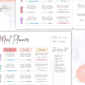 Meal Planner Printable, Weekly Food Diary, Meal Tracker, Food Journal, Menu Plan & Prep, BONUS Grocery List Diet, Fitness, Health, Pink image 6