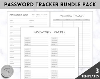 Printable Password Tracker BUNDLE, 3 Password Logs & organizers, password keeper sheet, password journal book, password template manager