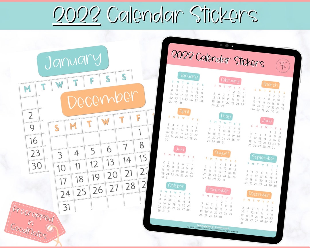 Mini Calendar Digital Planner Stickers, 2023 Digital Calendar Stickers