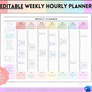 Weekly Hourly Planner EDITABLE Weekly Schedule, Daily Planner, Undated Planner, 2024 Weekly Organizer, To Do List printable, Adhd, Colorful