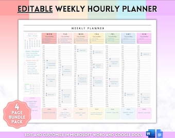 Planificador semanal por horas EDITABLE Horario semanal, Planificador diario, Planificador sin fecha, Organizador semanal 2024, Lista de tareas pendientes imprimible, TDAH, Colorido