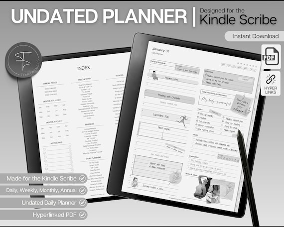 UNDATED Daily Planner, Templates for Kindle Scribe, Weekly, Monthly Planner, Undated Planner, Kindle Planner, Digital Journal, Hyperlinked