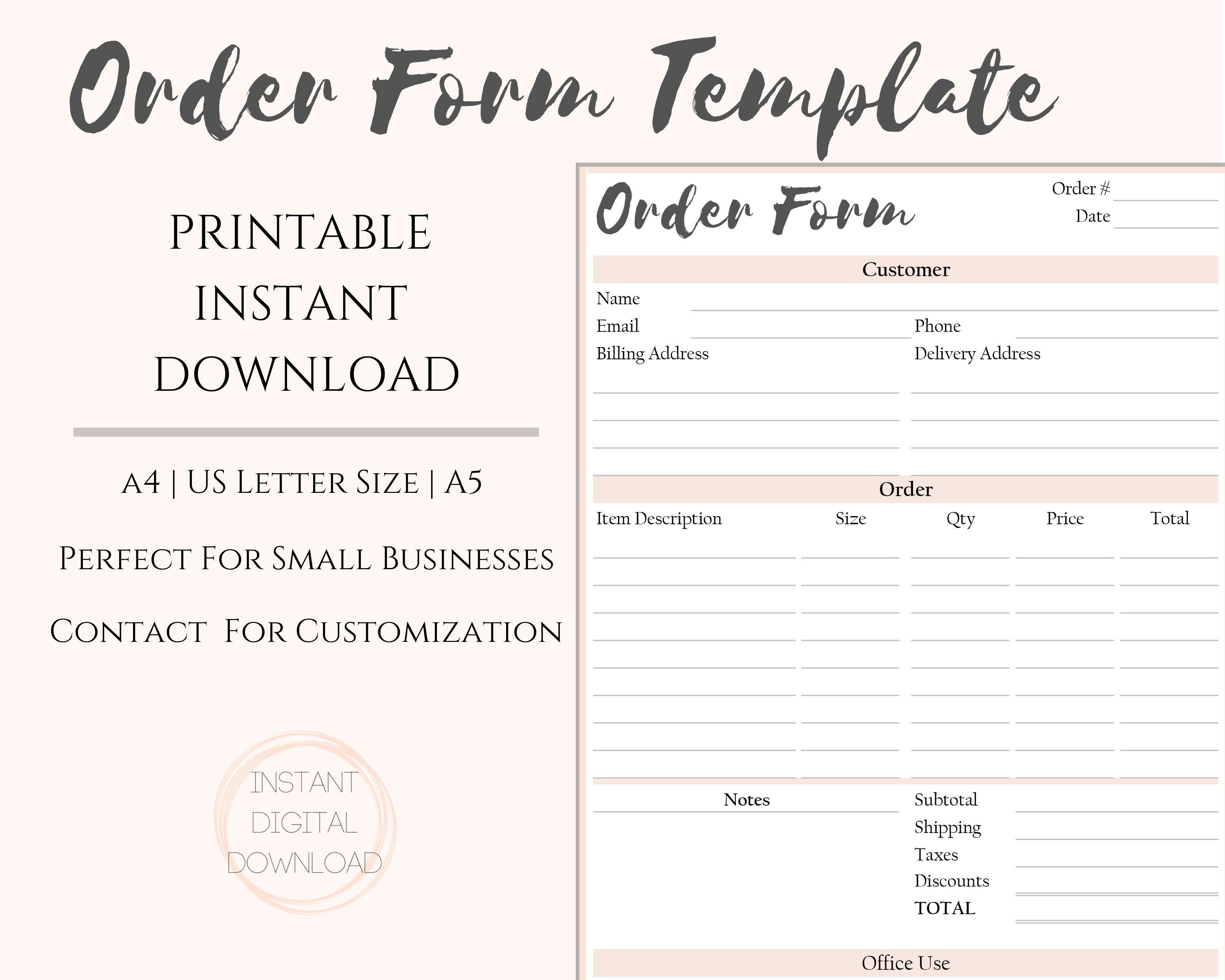 order form invoice template printable customer sales order etsy australia