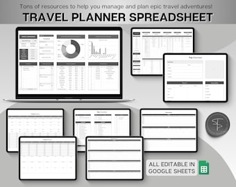 Ultimate Travel Planner, Travel Spreadsheet, Digital Travel Journal, Trip Itinerary Template, Vacation Budget, Packing List, Google Sheets