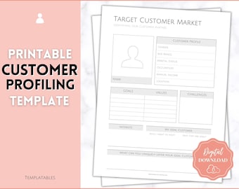 Hoja de trabajo de avatar de cliente, plantilla de mercado de cliente objetivo, perfil de cliente, persona, público objetivo ideal, planificador de marketing para pequeñas empresas