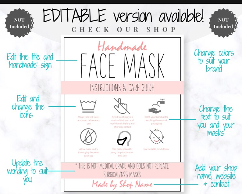 face mask label care card labels for handmade items face etsy