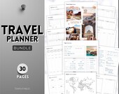 30+ page Travel Planner Printable BUNDLE, trip planner, vacation, roadtrip diary, travel templates, holiday notebook, journal, packing list