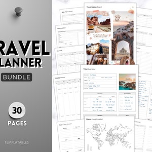 30+ page Travel Planner Printable BUNDLE, trip planner, vacation, roadtrip diary, travel templates, holiday notebook, journal, packing list