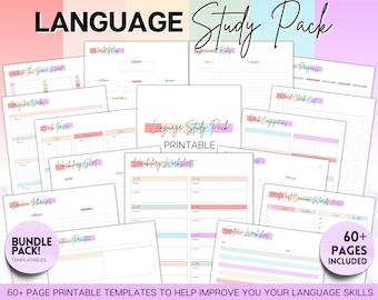 Planejador de aprendizagem de idiomas, estudo coreano, japonês, espanhol, francês, inglês, modelos de idiomas, rastreadores, caderno, pasta de trabalho de vocabulário do aluno