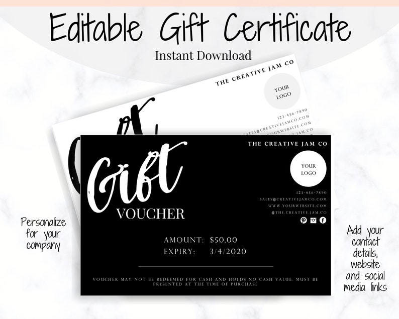 Gift Certificate Template Printable. Editable Gift Voucher - Etsy UK