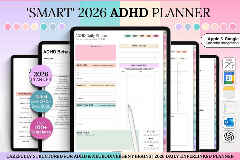 2026 ADHD Daily Planner, COLORFUL Goodnotes Digital Planner for ...