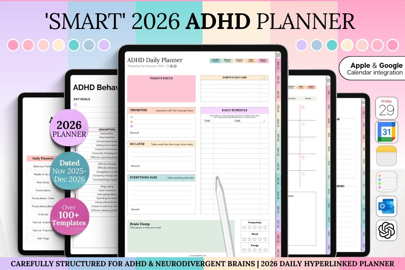 2026 ADHD Daily Planner, COLORFUL Goodnotes Digital Planner for ...