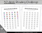 52 weeks Book Challenge, 52 books, Weekly Reading Challenge BUNDLE, Kids Reading Log, Book Tracker, Reading Planner, Bookshelf, Monthly